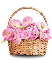 lisianthuses in a basket